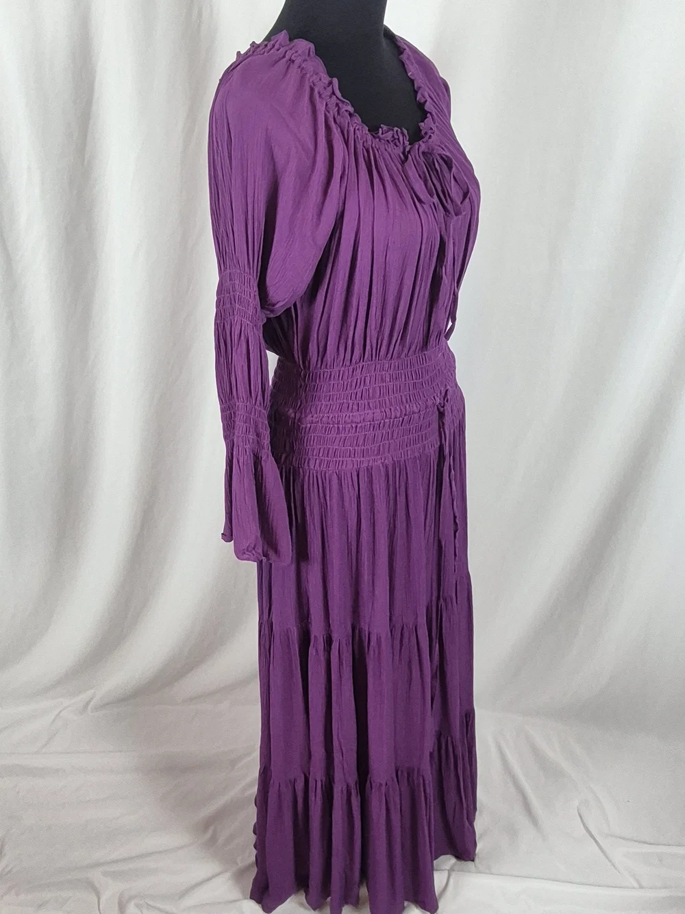 Lotus Traders Smocked Peasant Gypsy Renaissance Dress - Size OS / Fits XL to 2X - Picture 5 of 14